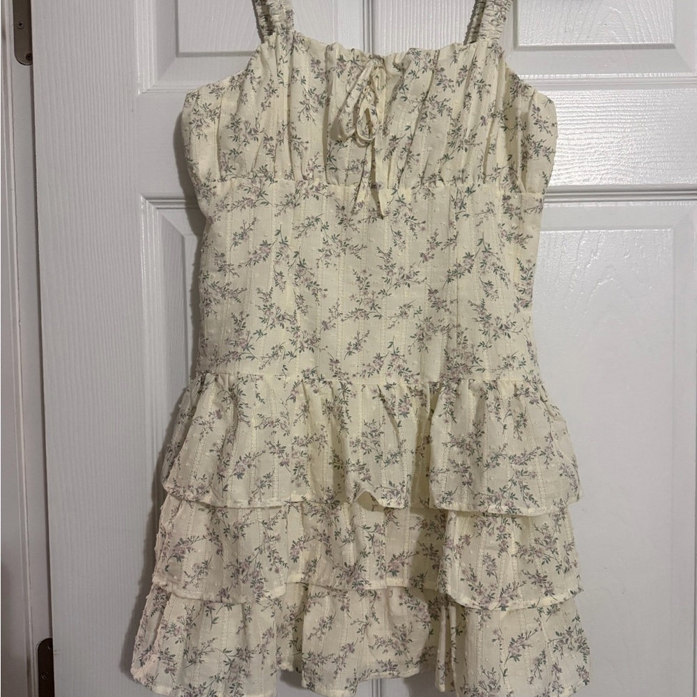 Altar'd State Ivory Floral Ruffle Dress